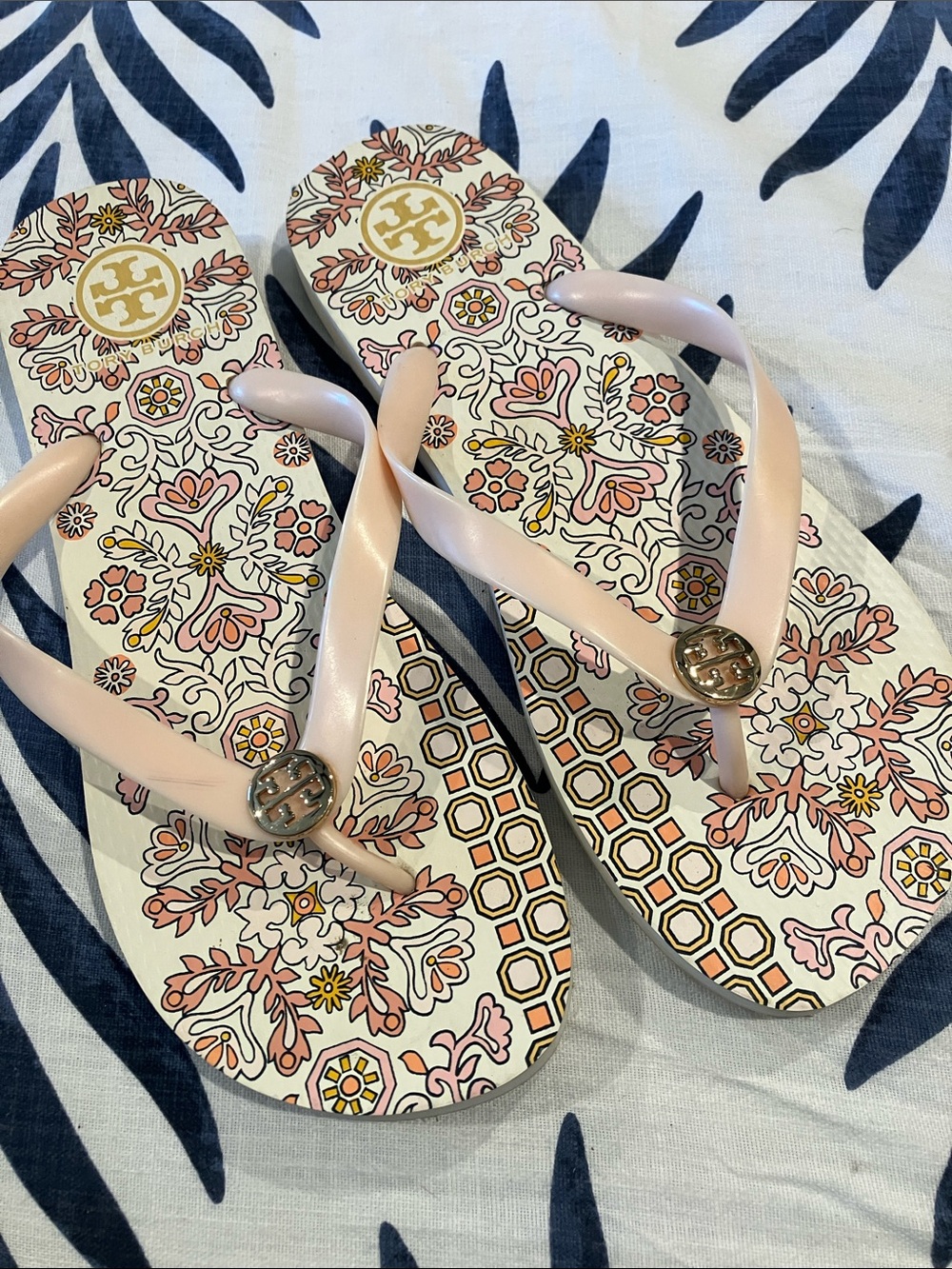 Tory Burch Pink Floral Logo Flip Flop Sandals